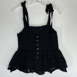 J. Crew Tie Shoulder Black Peplum Tank Top Size 00 NWT